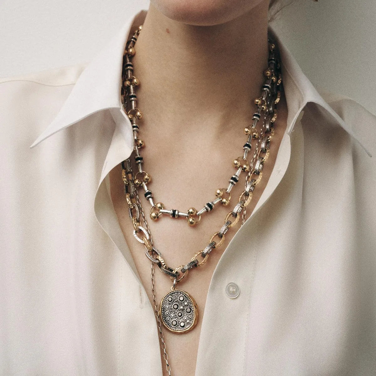 3 Piece Stainless Steel Pendant Necklace in Gold - women's pendant necklace