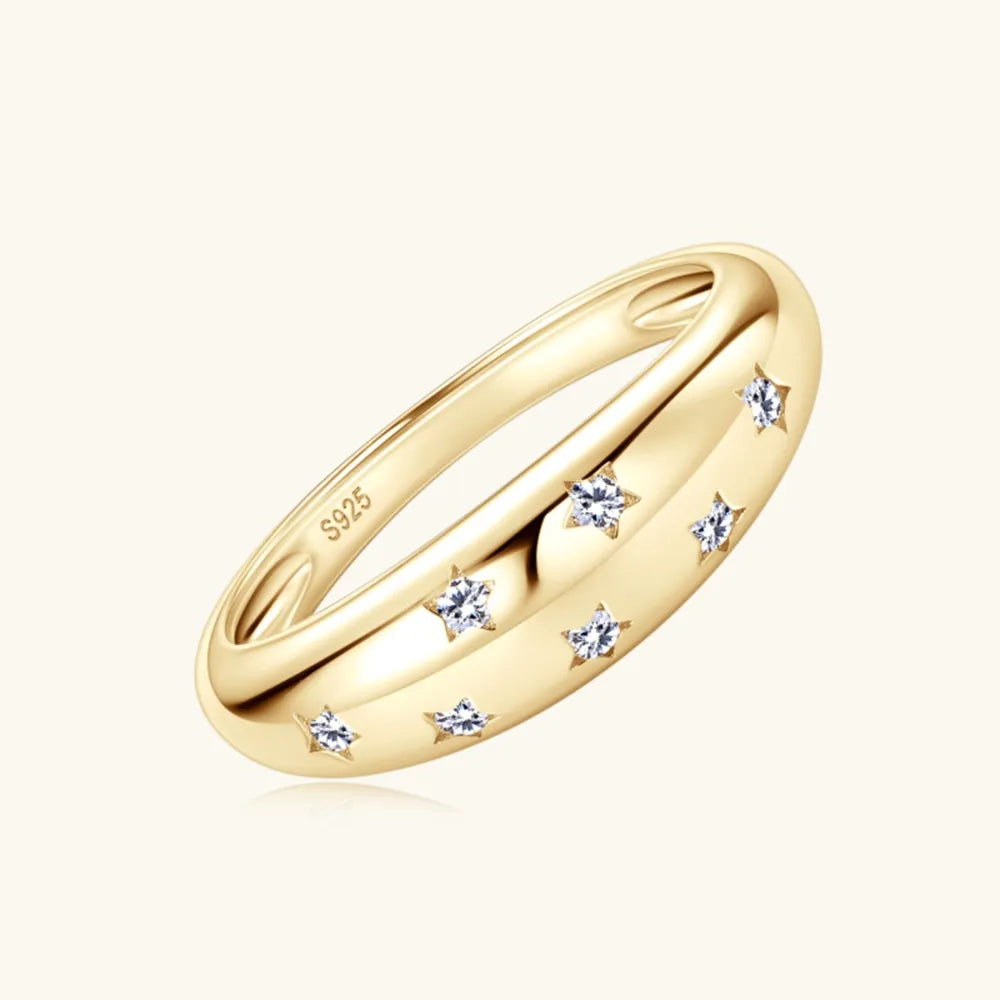 Sterling Silver Inlaid Moissanite Star Ring in Gold - women's ring