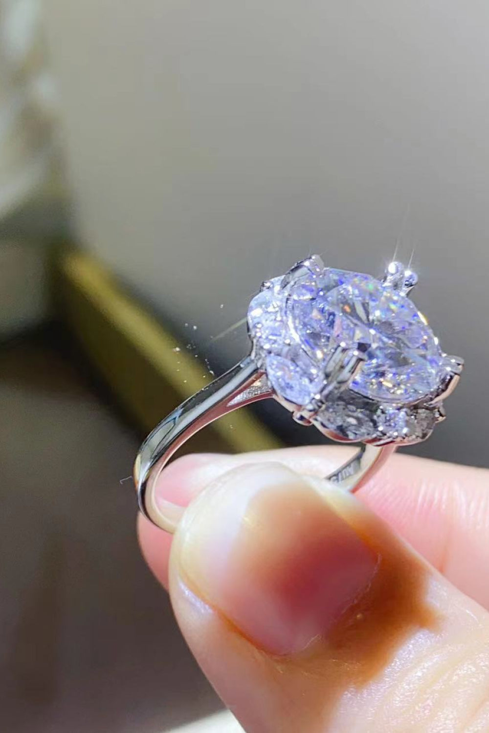 5 Carat Moissanite Sterling Silver Ring - alternate ring view