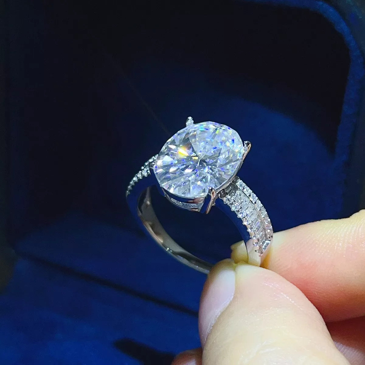 8 Carat Sterling Silver Moissanite Oval Ring in Silver - women's ring