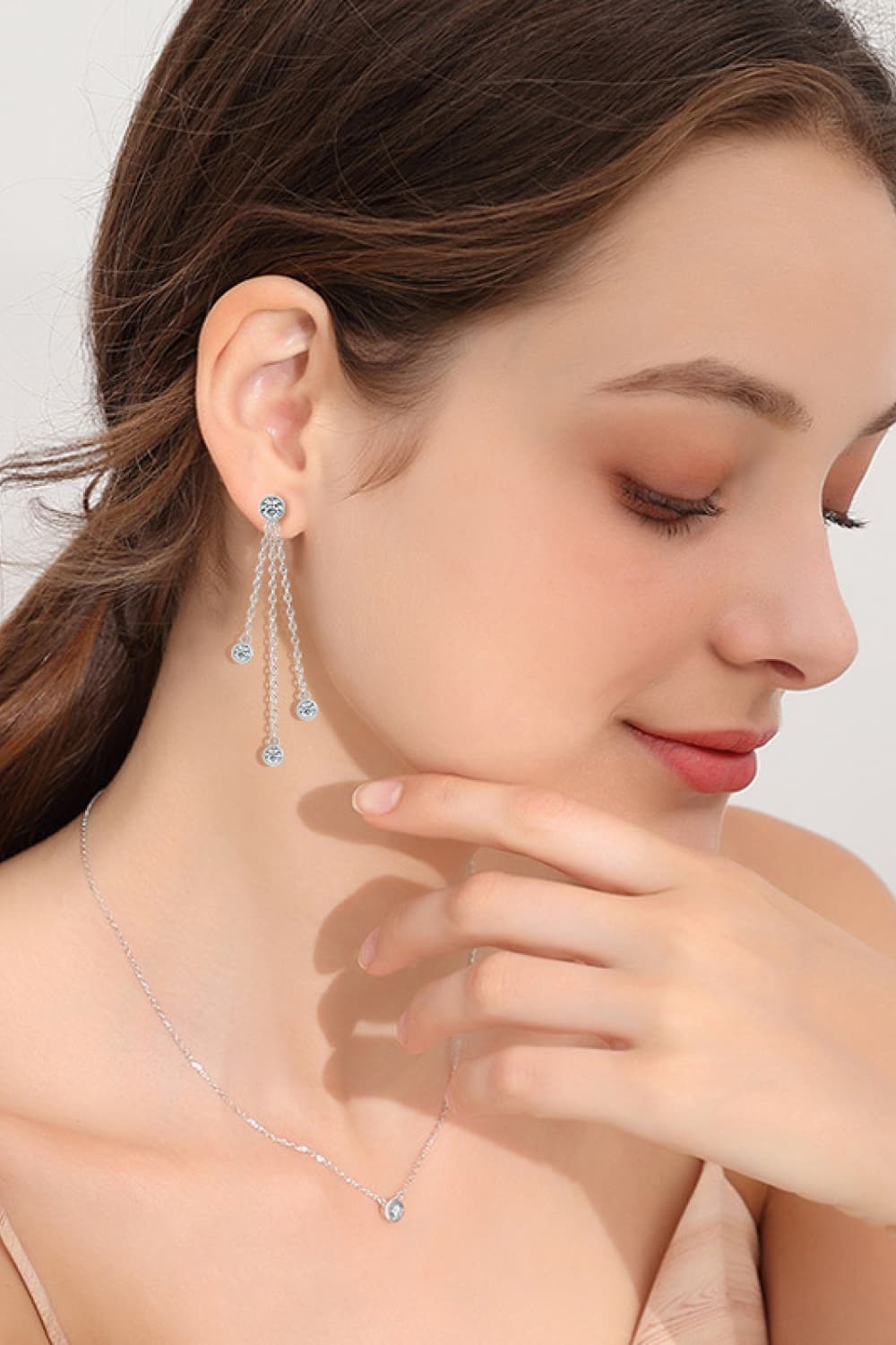 1.2 Carat Moissanite Layered Chain Earrings in Silver - women's earrings