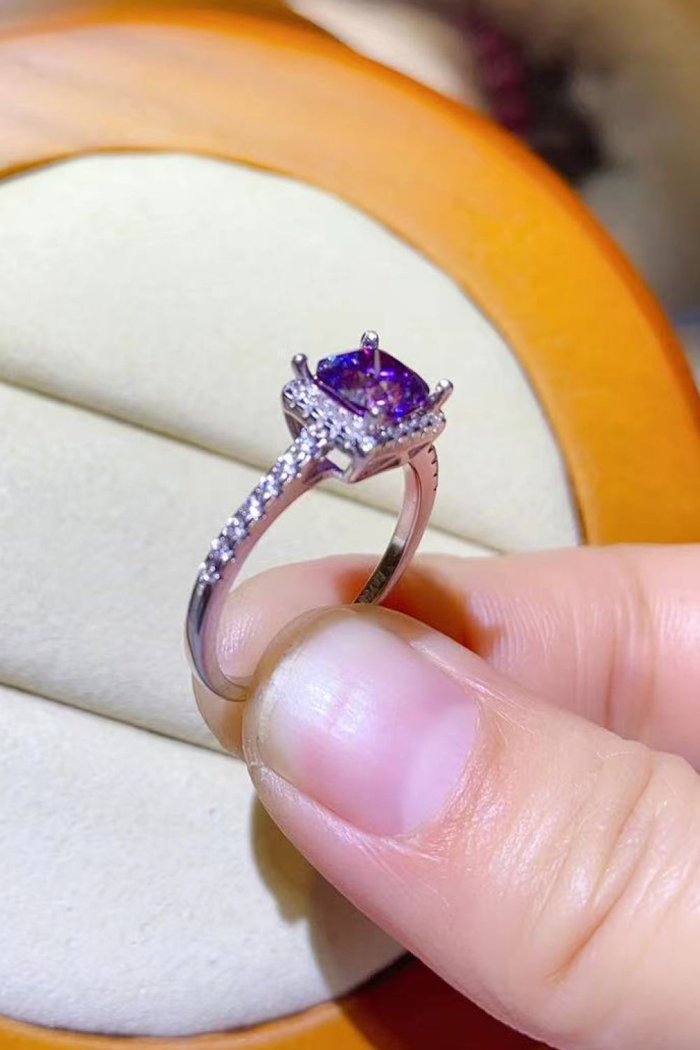 1 Carat Moissanite Platinum-Plated Square Ring in Purple - women's ring