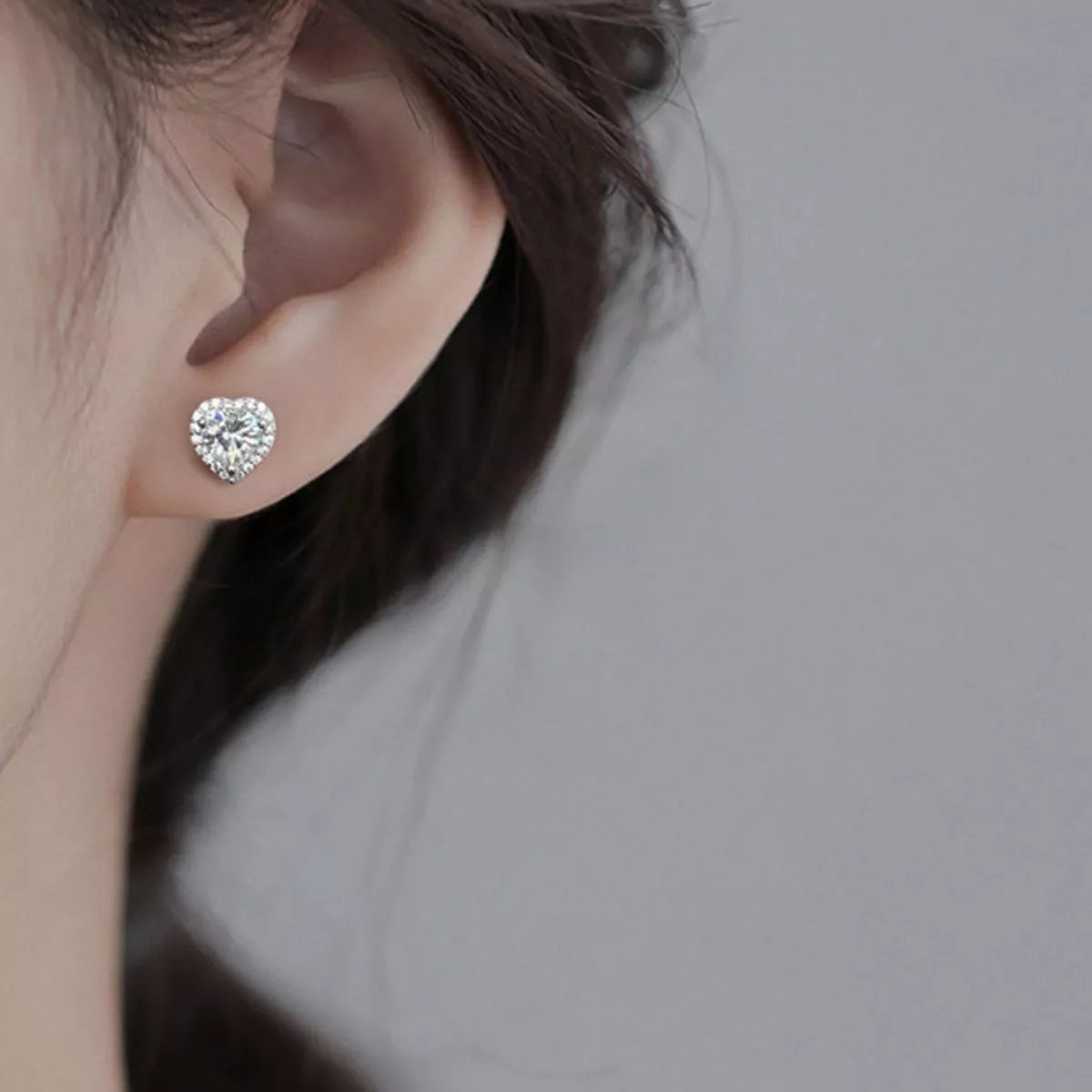 2 Carat Sterling Silver Moissanite Heart Earrings - alternate earring view