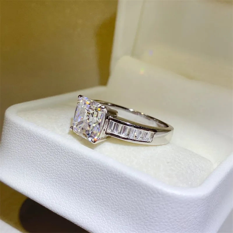3 Carat Moissanite Sterling Silver Square Shape Ring in Silver - women's ring