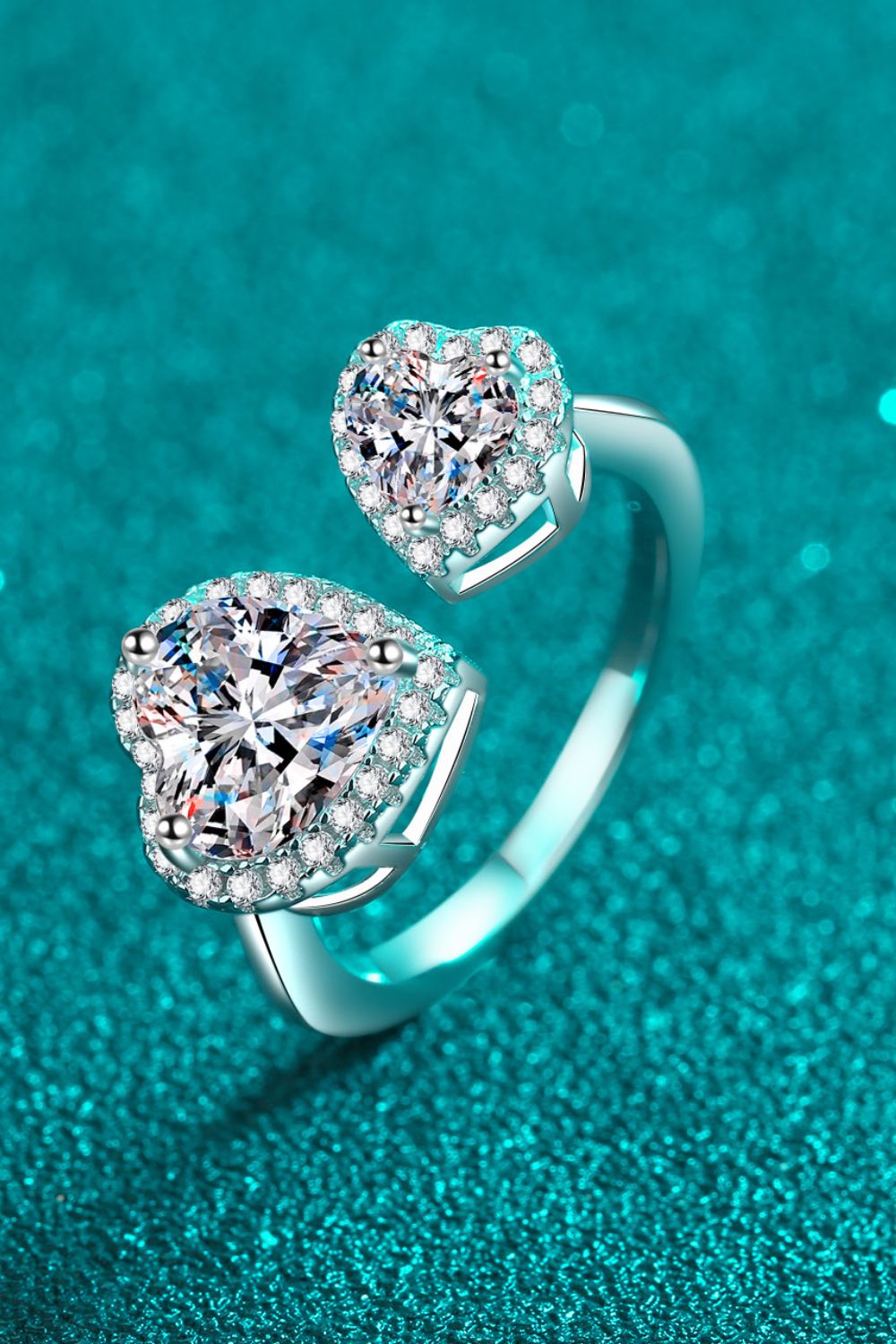 Heart-Shape Moissanite Open Ring in Silver - women's open ring