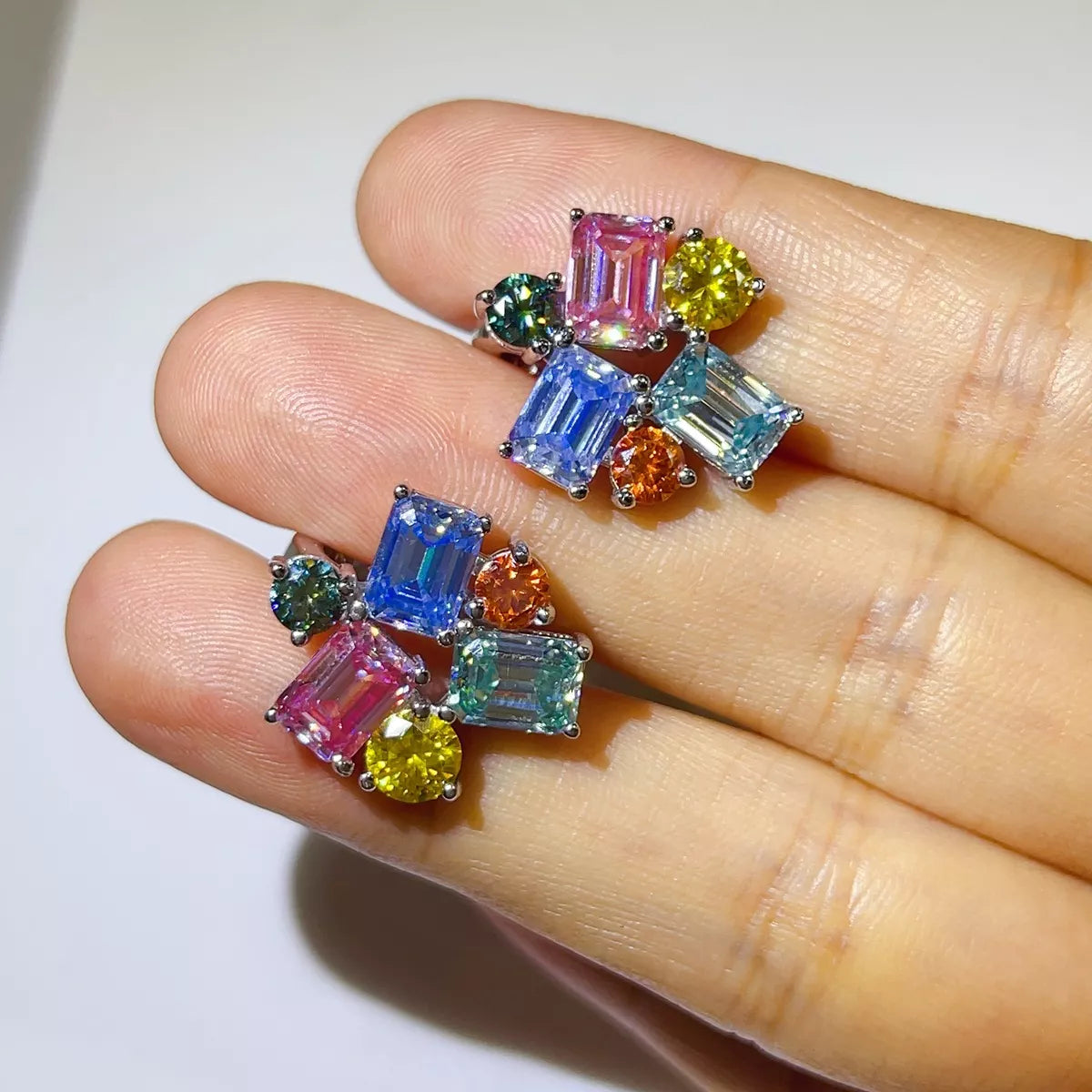 Sterling Silver Moissanite Multi-Color Earrings - alternate earring view
