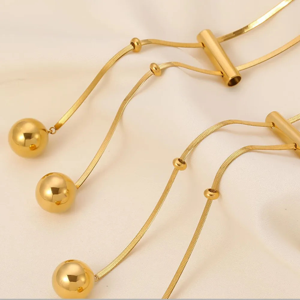18K Gold-Plated Titanium Steel Hollow Bead Necklace - alternate necklace view
