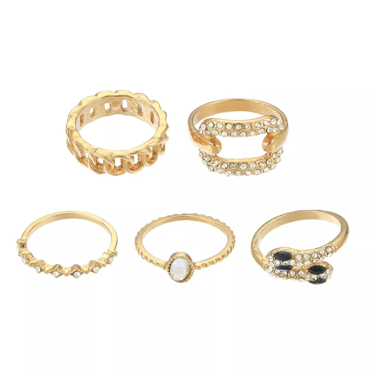5-Piece Zircon Chain Link Stackable Ring Set - alternate ring view