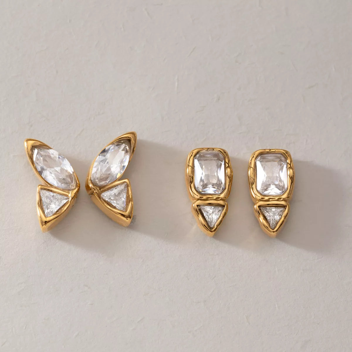18K Gold-Plated Alloy Zircon Stud Earrings - alternate earring view