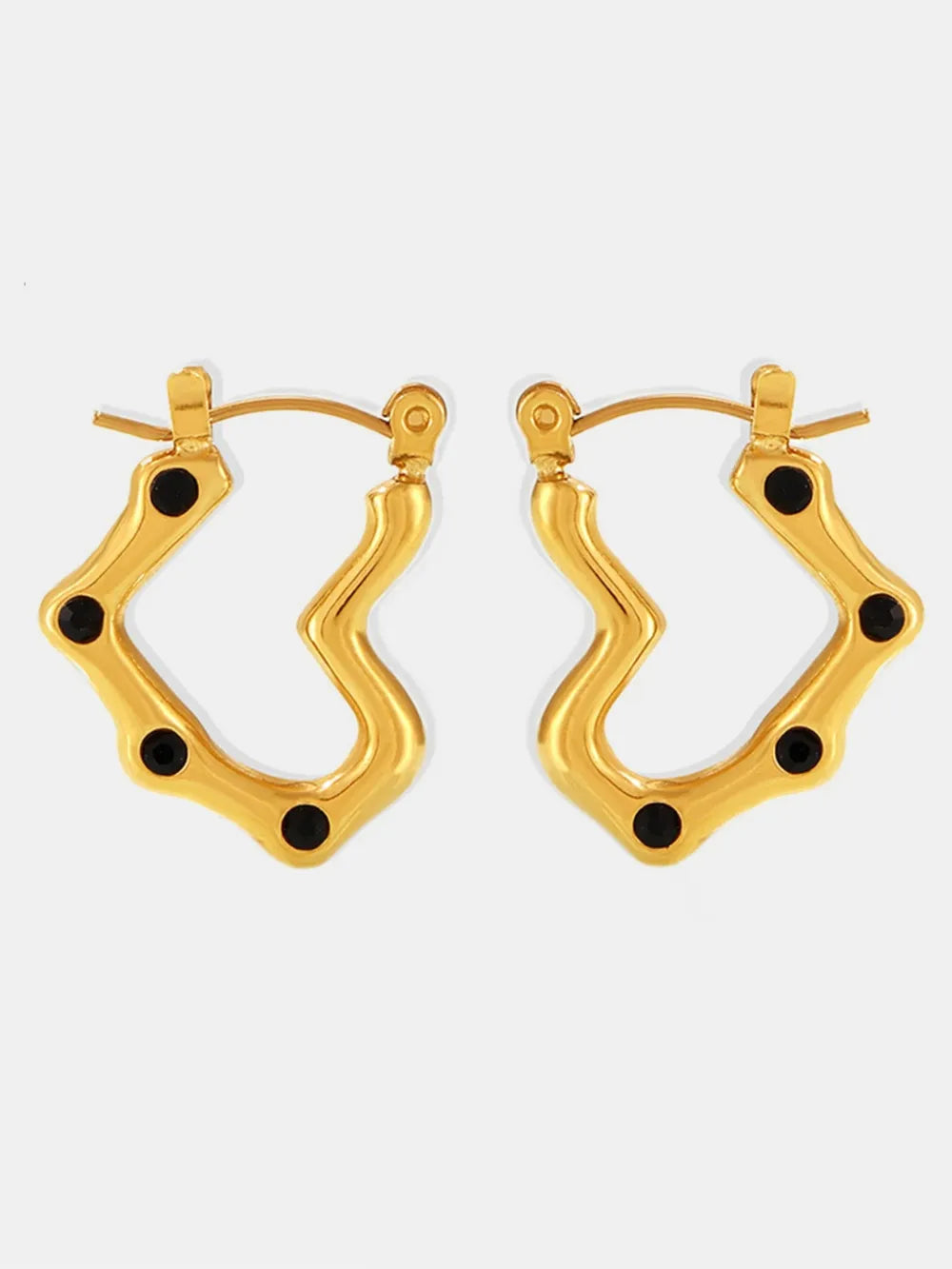 Stainless Steel Heart Earrings in Gold/Bead - women's earrings