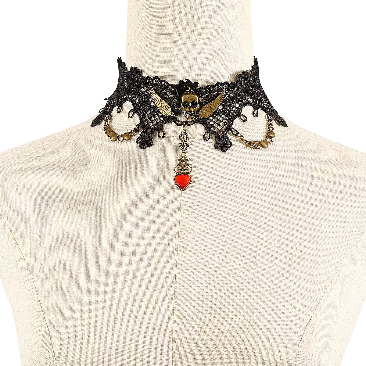 Halloween Lace Skull Necklace and Earrings Set - alternate necklace view