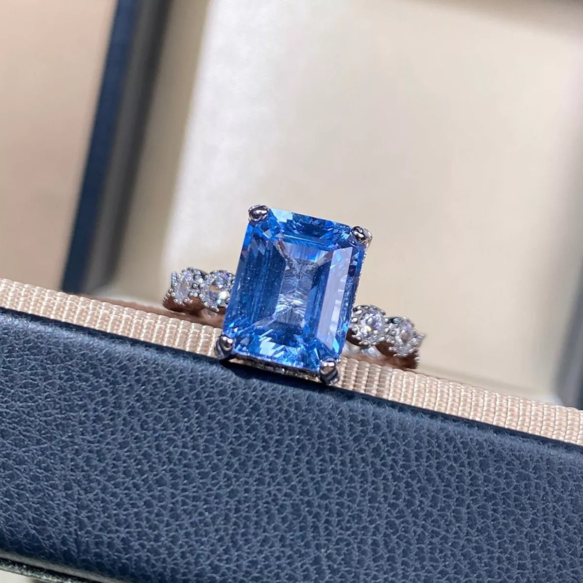 Sterling Silver Zircon Geometric Ring in Pastel Blue - women's ring