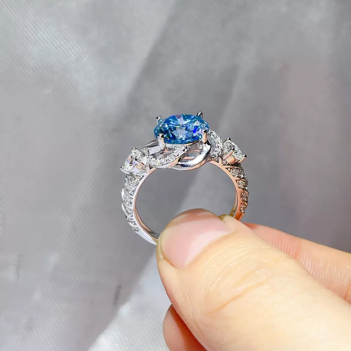 3 Carat Sterling Silver Moissanite Ring in Blue - women's ring