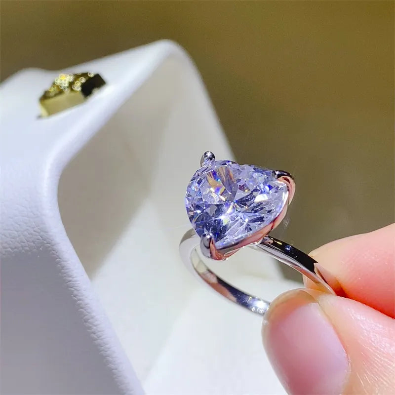 5 Carat Sterling Silver Moissanite Heart Shape Ring in Silver - women's ring