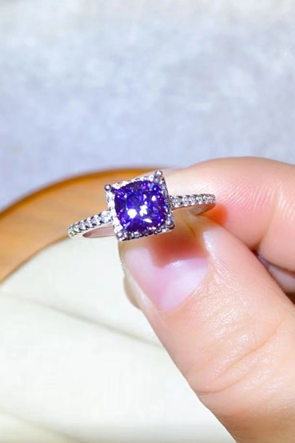 1 Carat Moissanite Platinum-Plated Square Ring in Purple - women's ring