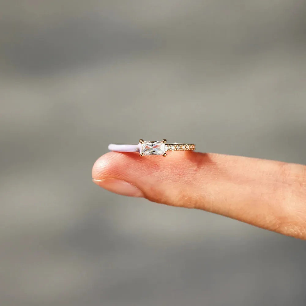Heart Shape Inlaid Zircon Enamel Ring in Blush Pink - women's ring