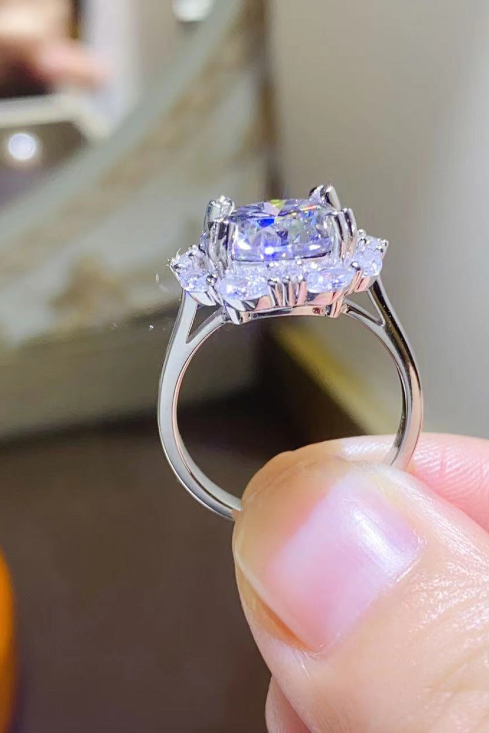 5 Carat Moissanite Sterling Silver Ring in Silver - women's ring