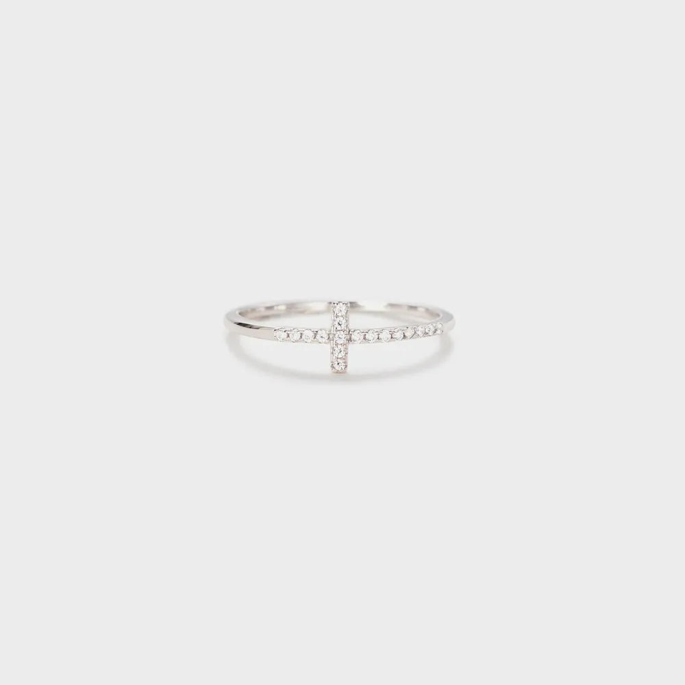 Cross Inlaid Zircon Sterling Silver Ring in Silver - women's ring