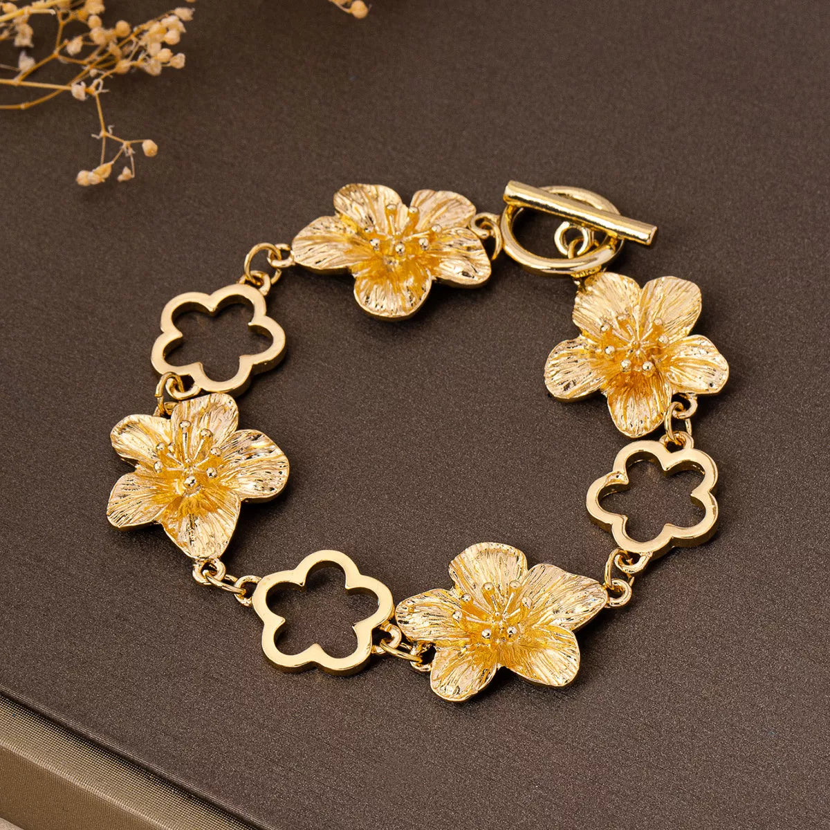 18K Gold-Plated Flower Bracelet in Gold - women's bracelet