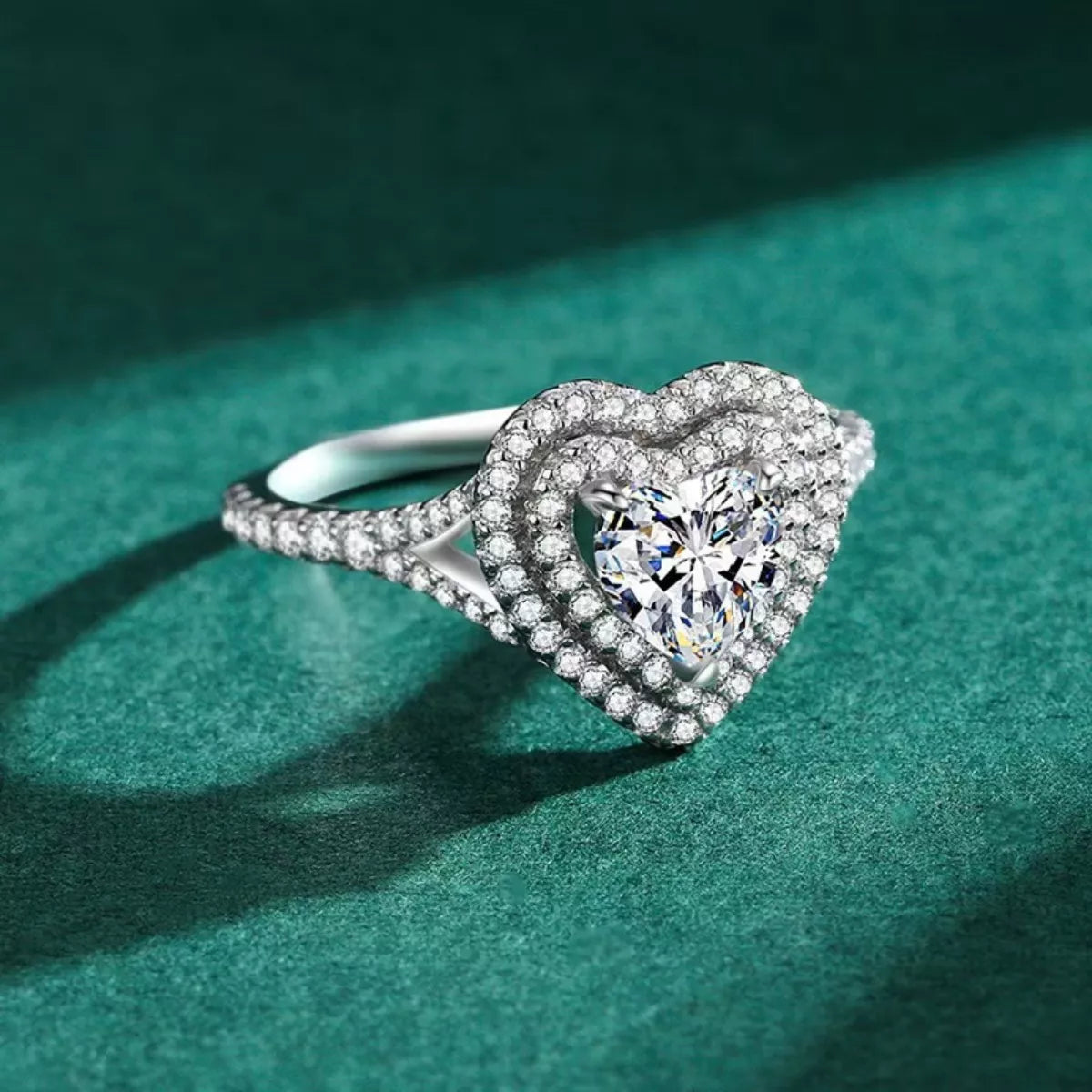 1 Carat Moissanite Heart-Shaped Ring in Silver - women's ring
