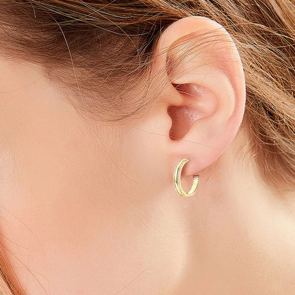 Sterling Silver Inlaid Moissanite C-Hoop Earrings - alternate earring view