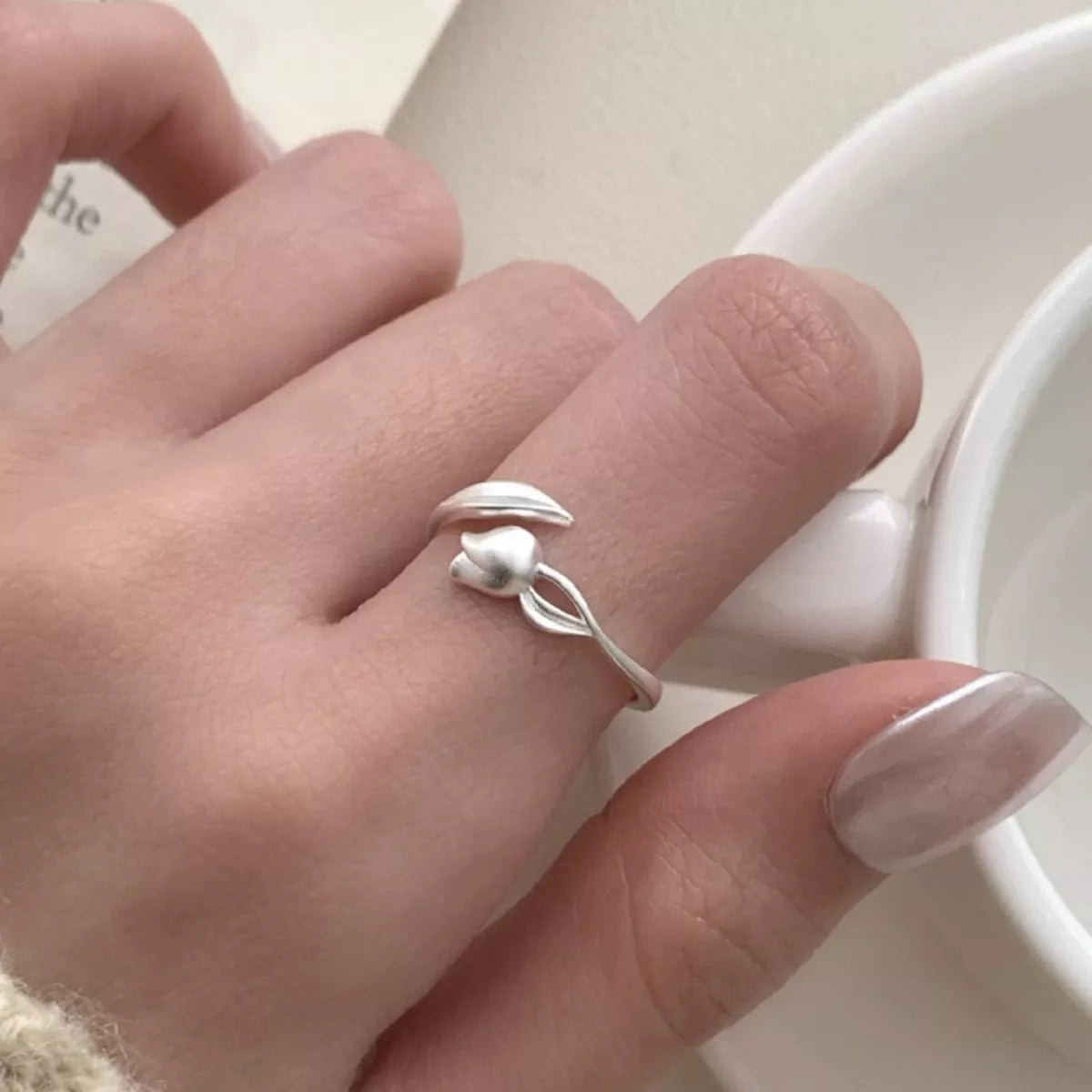 Sterling Silver Flower Bypass Ring - alternate ring view