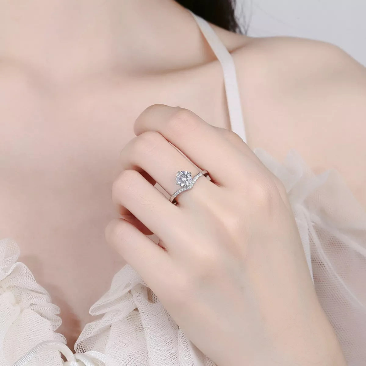 1 Carat Moissanite Sterling Silver Ring - alternate ring view