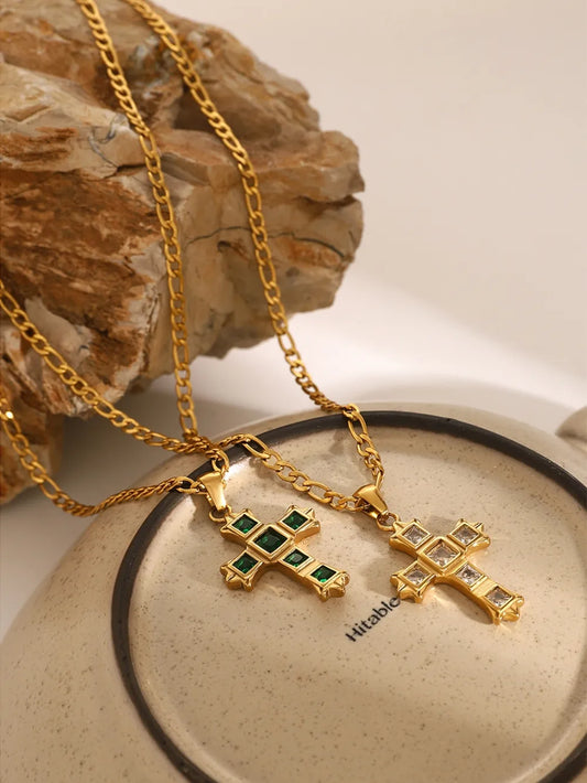Stainless Steel Zircon Cross Pendant Necklace in White - women's pendant necklace