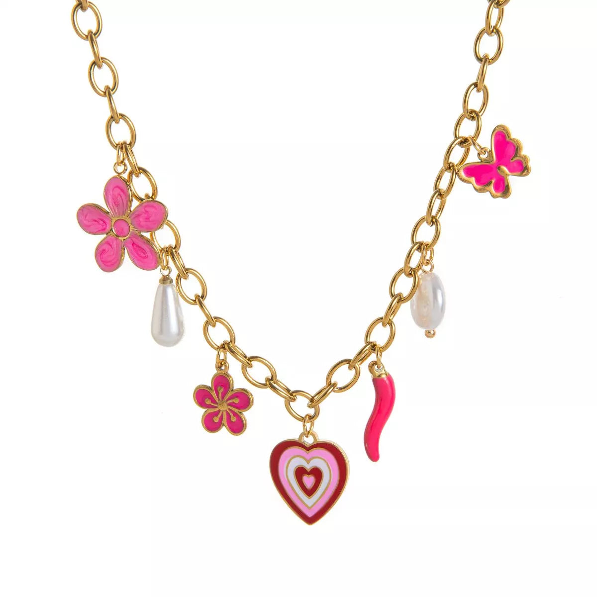 18K Gold-Plated Stainless Steel Charm Necklace in Deep Red - women's necklace