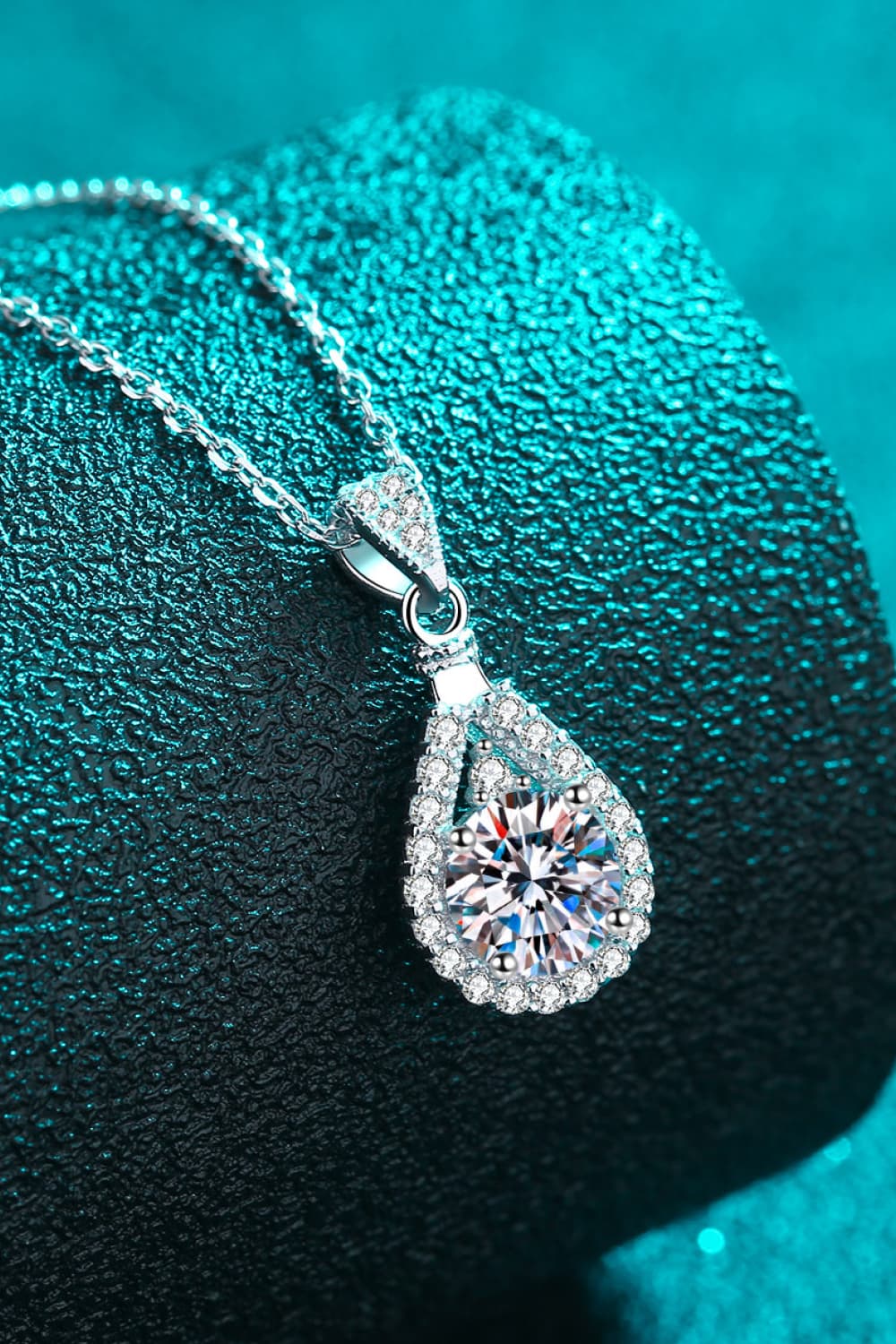 2 Carat Moissanite Teardrop Pendant Sterling Silver Necklace in Silver - women's pendant necklace