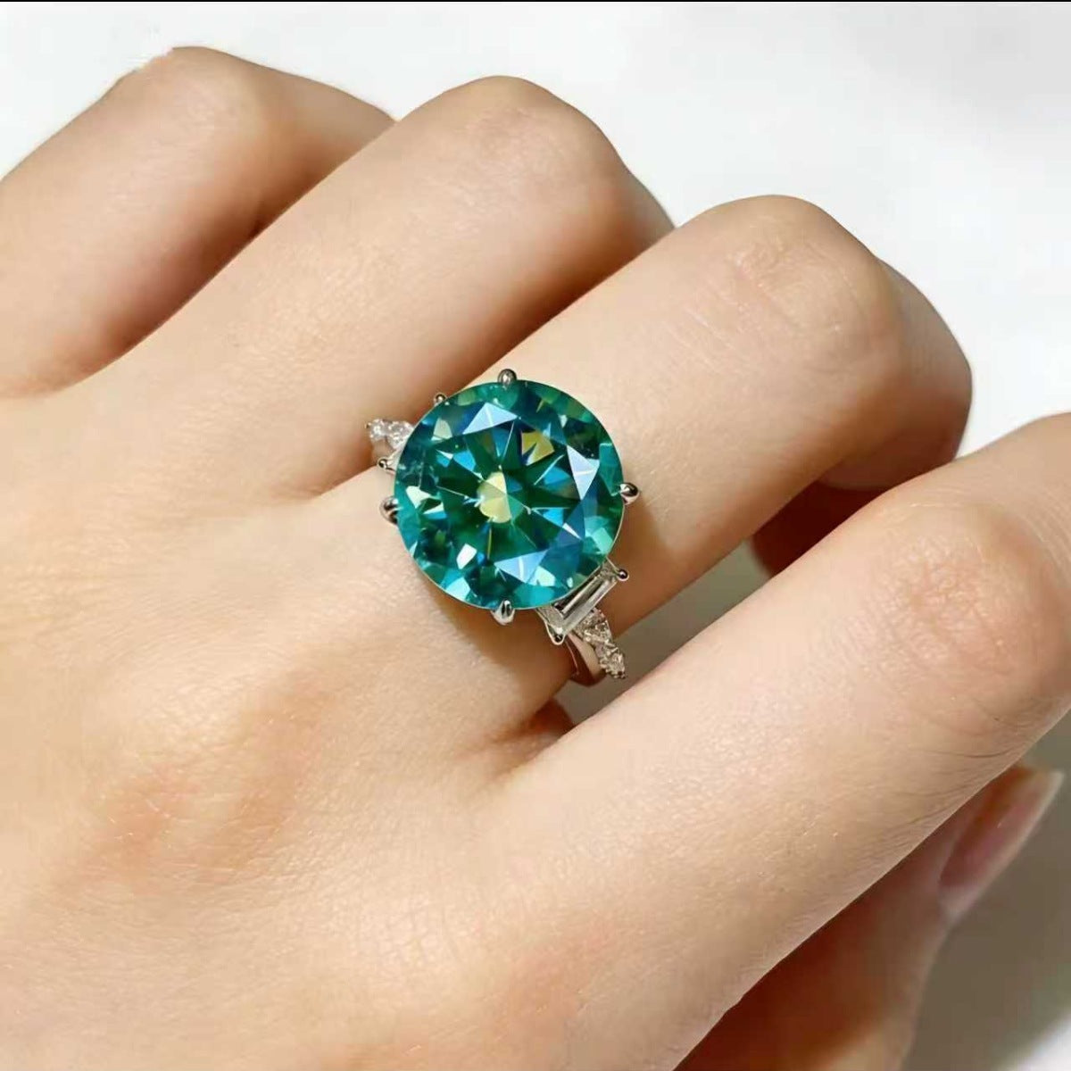 8 Carat Moissanite Sterling Silver Ring in Green - women's ring