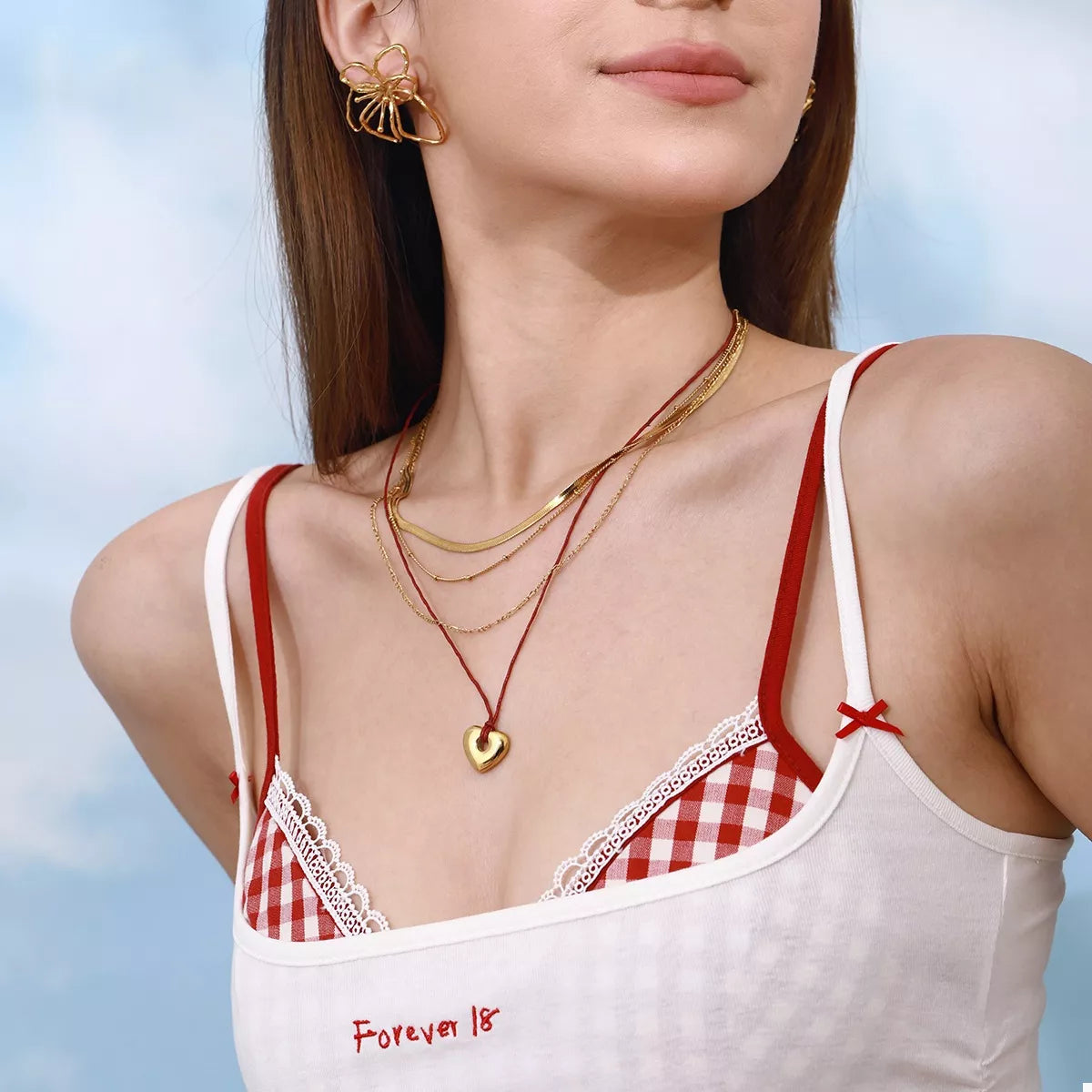 Stainless Steel Four-Layered Heart Necklace in Gold - women's layered necklace