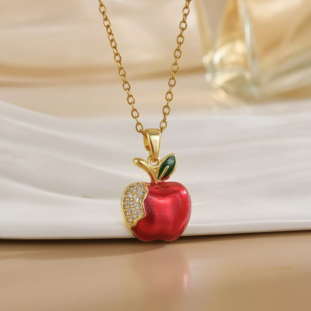 18K Gold-Plated Apple Necklace in Red - women's necklace