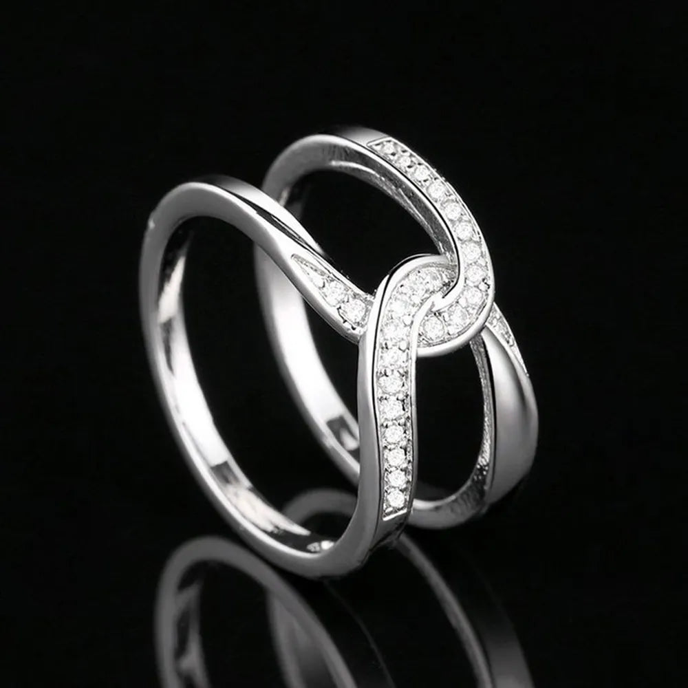 Twisted Inlaid Zircon Double-layered Ring in Silver - women's ring