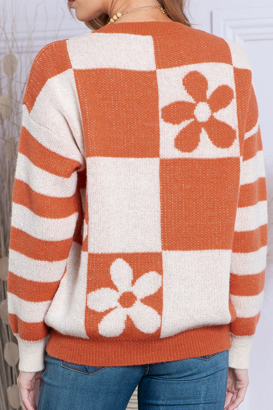Checkered & Striped Knit Pullover