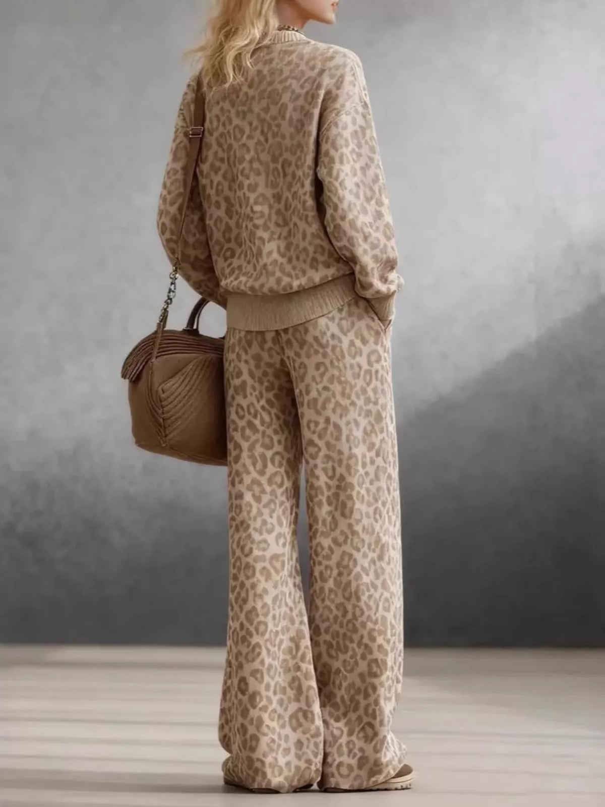 Leopard Dropped Shoulder Top and Pants Set in Leopard - women's matching pants set