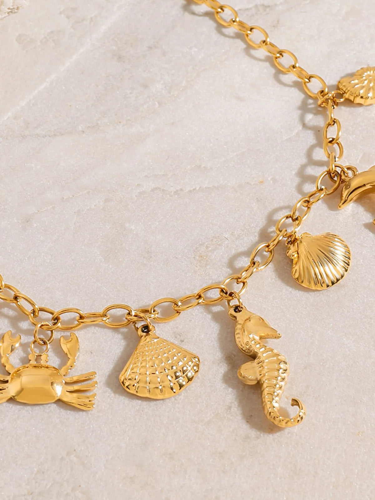 18K Gold-Plated Stainless Steel Ocean Theme Necklace - alternate necklace view