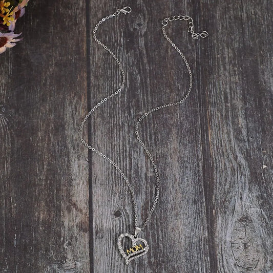 Alloy Inlaid Zircon Heart Pendant Necklace - alternate necklace view