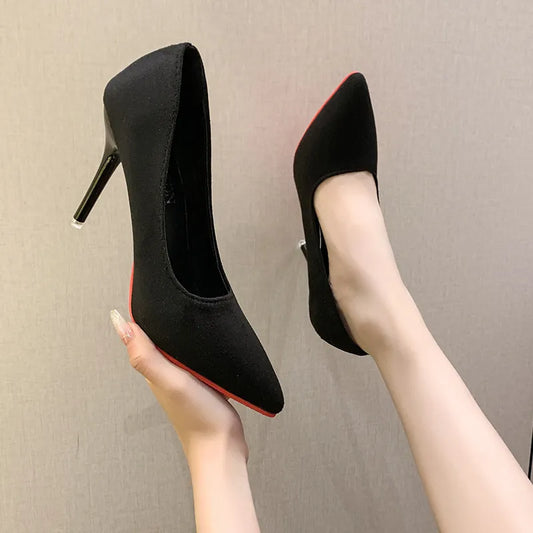 Pointed-Toe Stiletto Pumps in Black - women's heels