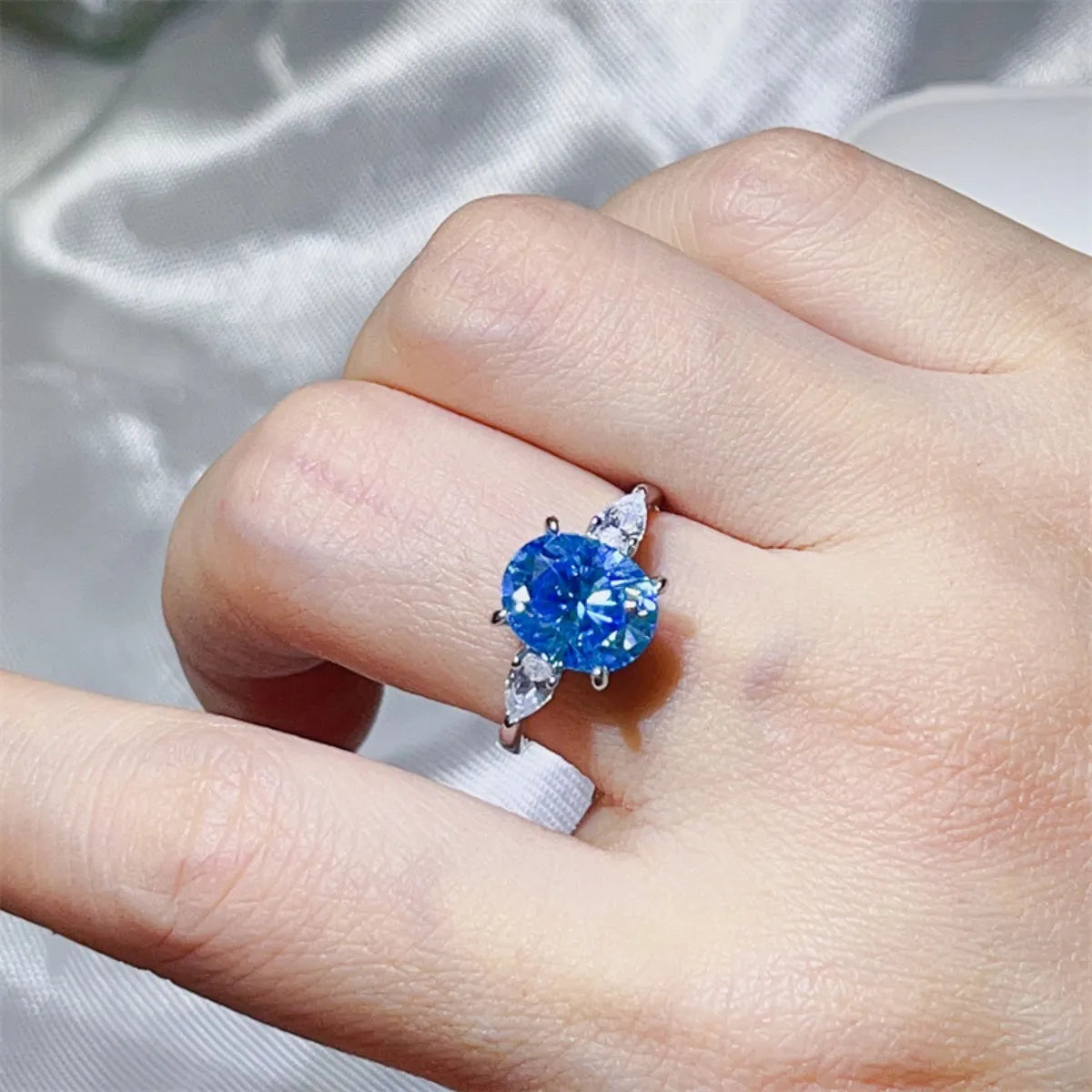 3 Carat Moissanite Sterling Silver Ring in Blue - women's ring