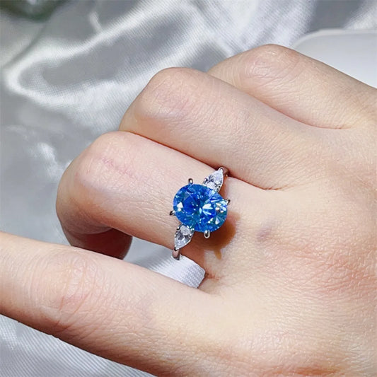 3 Carat Moissanite Sterling Silver Ring in Blue - women's ring