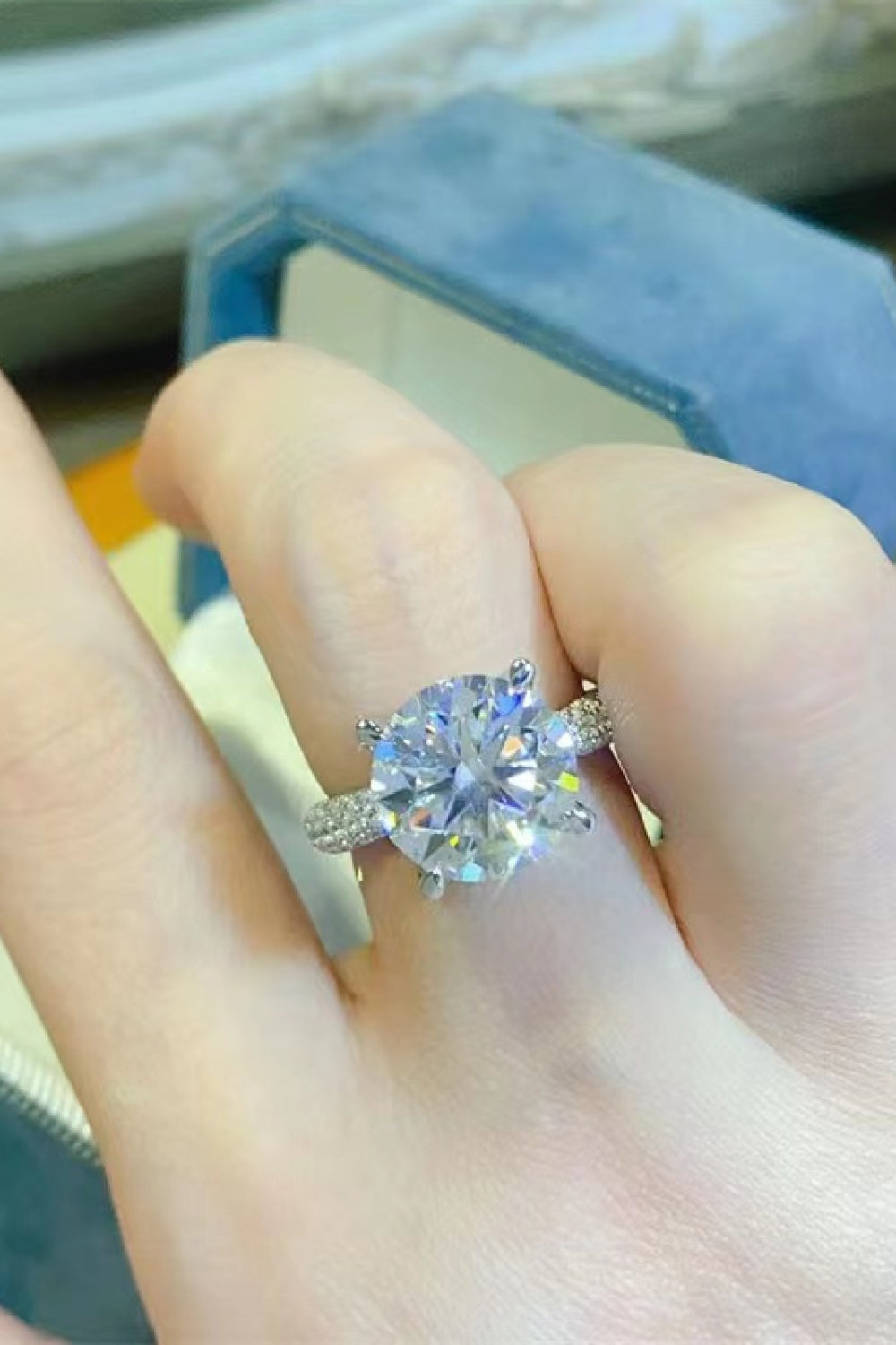 5 Carat Moissanite Sterling Silver Ring - alternate ring view