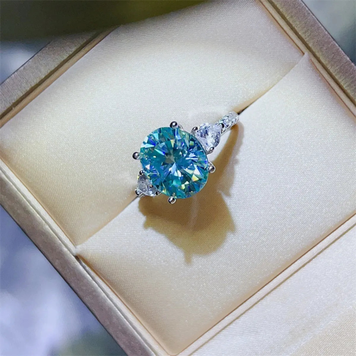 5 Carat Moissanite Sterling Silver Ring in Turquoise - women's ring