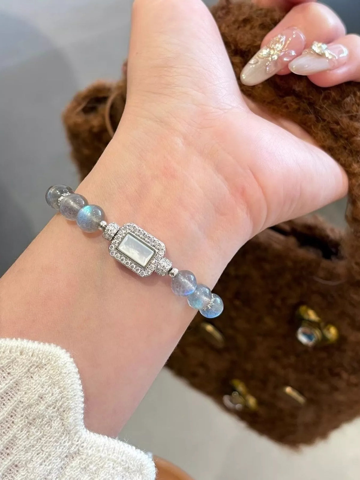Moonstone Bead Geometric Bracelet - alternate jewelry view