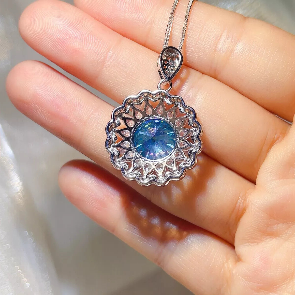 5 Carat Sterling Silver Moissanite Pendant Necklace - alternate necklace view
