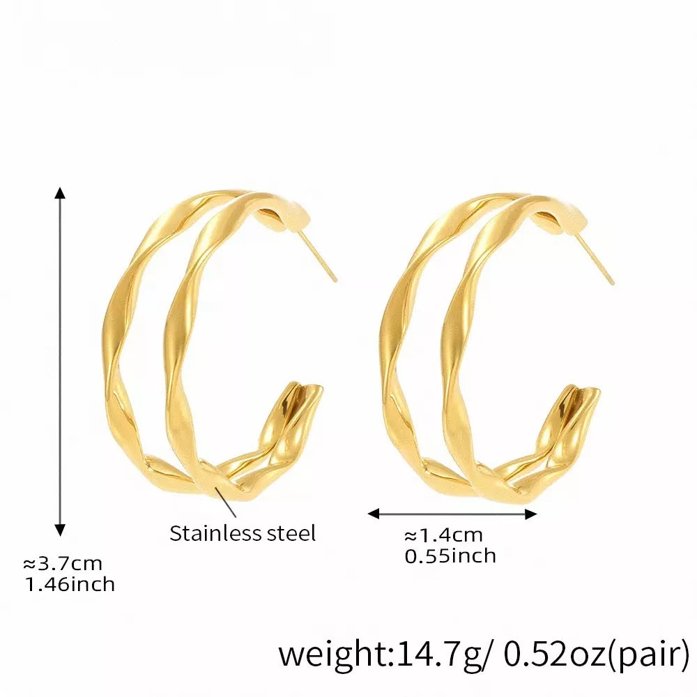 18K Gold-Plated Chunky Twisted Hoop Earrings - alternate earring view