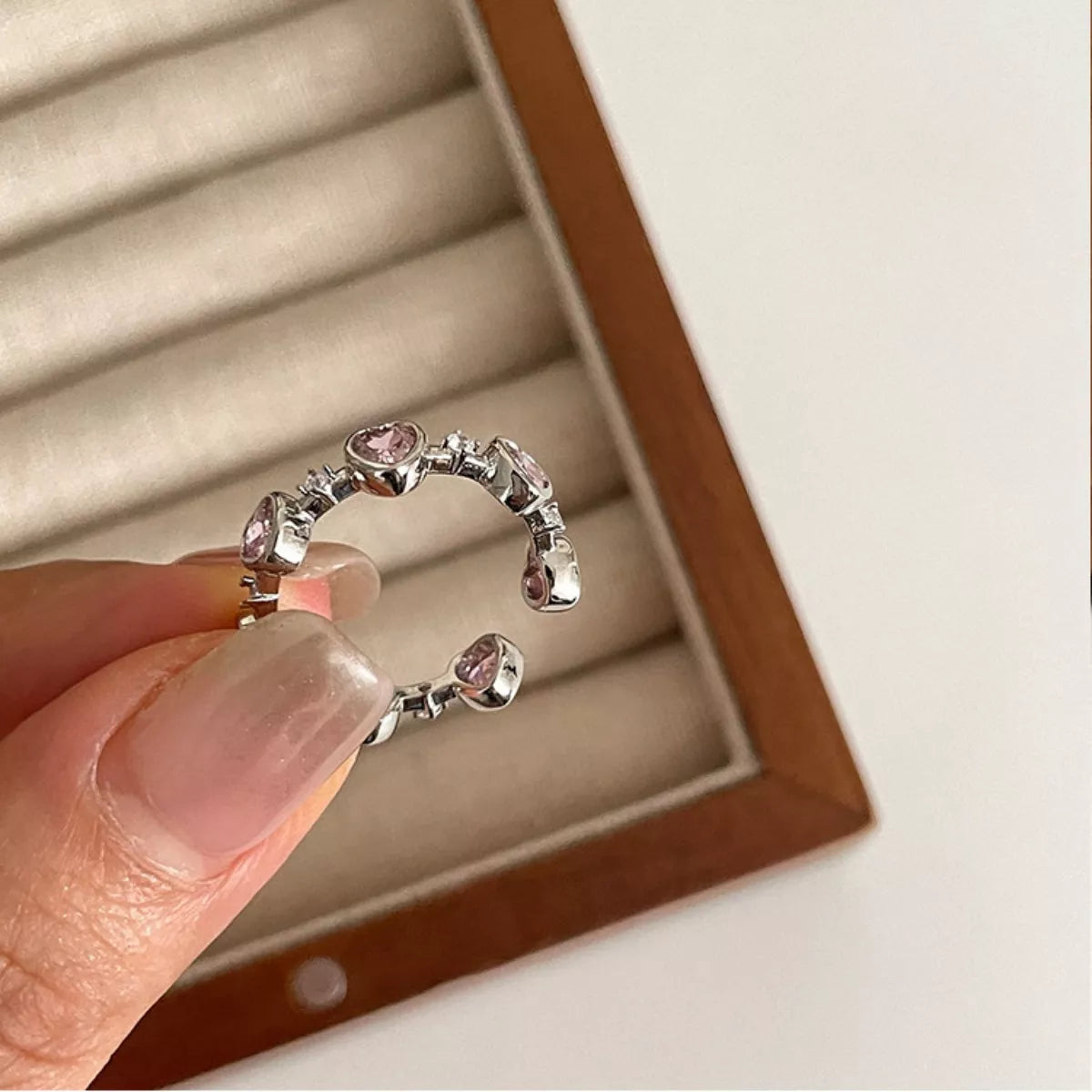Sterling Silver Zircon Heart Ring - alternate ring view