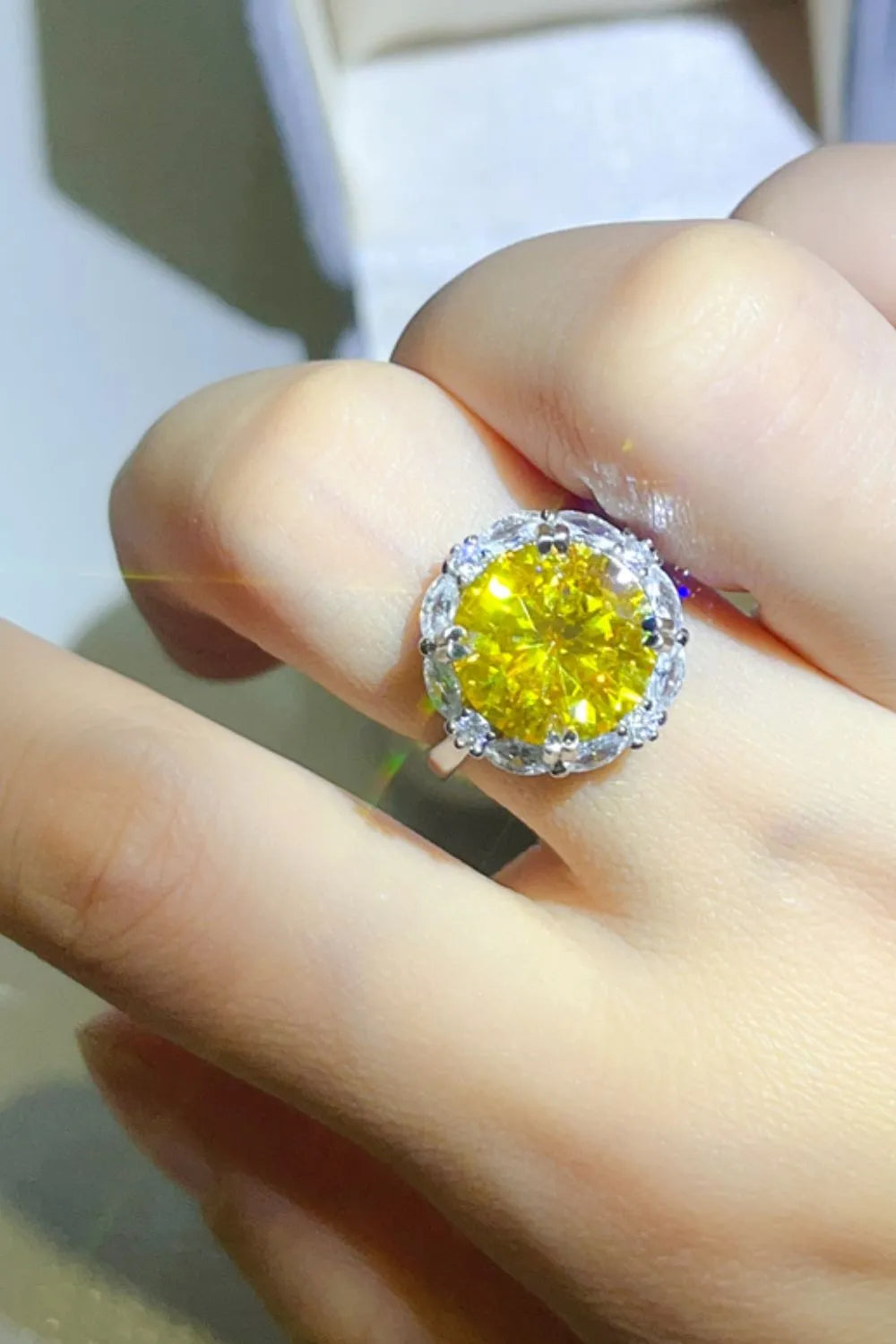 5 Carat Moissanite Sterling Silver Ring in Yellow - women's ring