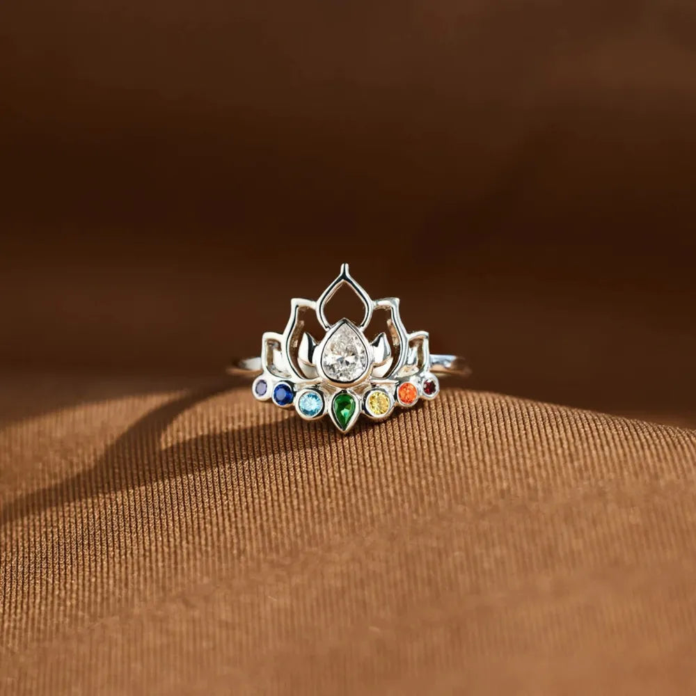 Sterling Silver Inlaid Zircon Lotus Shape Ring in Silver - women's ring