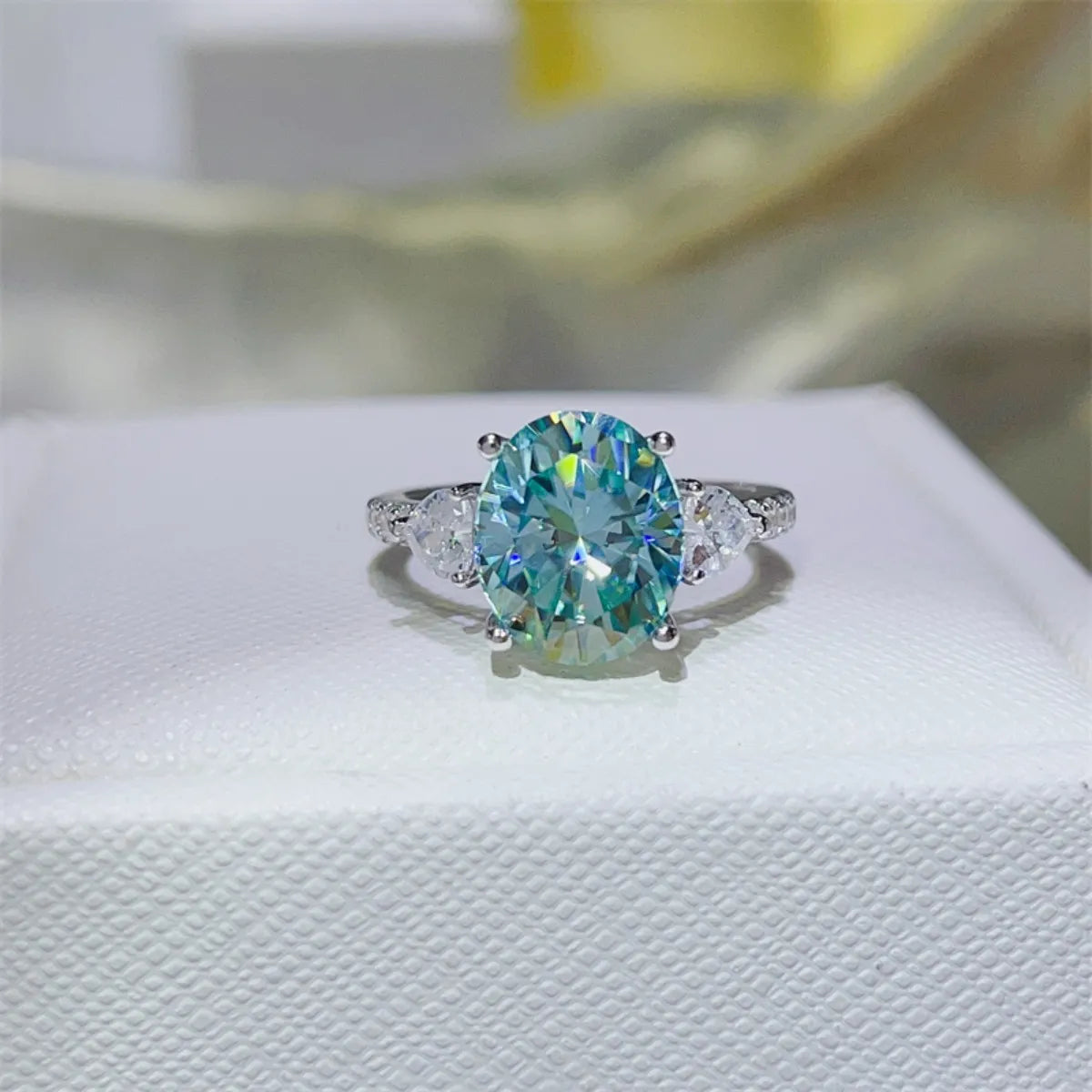 5 Carat Moissanite Sterling Silver Ring in Turquoise - women's ring